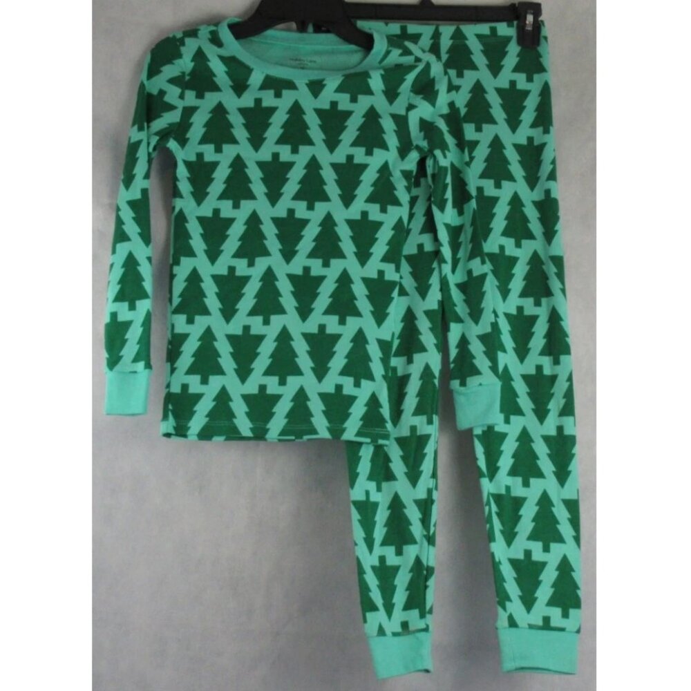 NWT Holiday Lane Kids Boys Girls Cotton 2-Piece Pajama Set, Green Trees, Size 10
